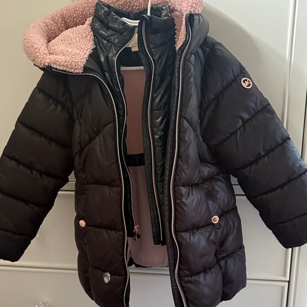 Michael Kors Kids Brown and Pink Puffer Jacket